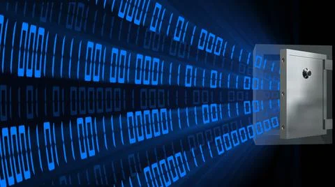 Bright blue abstract binary code on black background with various effects Stock Illustration