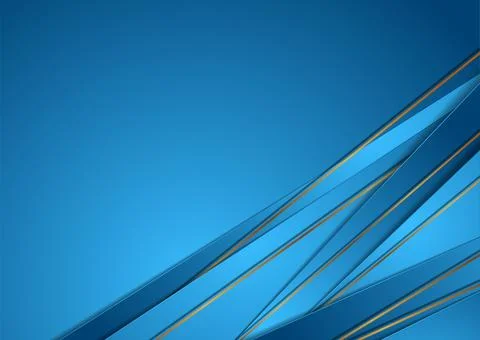 Bright blue abstract corporate background with golden smooth lines Illustrazione stock