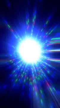 Bright blue abstract light burst with colorful neon streaks, suggesting spe.. Stock Illustration