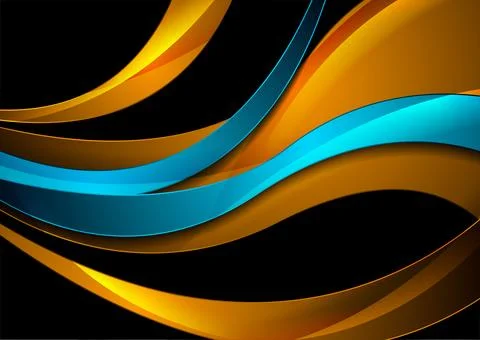 Bright blue and orange abstract glossy waves corporate background Stock Illustration
