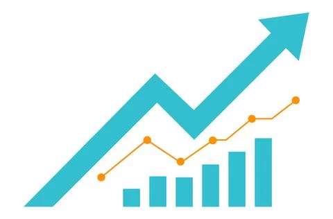 Bright blue arrow points upward, signifying growth. Stock Illustration