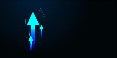 Bright blue Arrows move skyward, illustrating growth, increasing profits, a.. Stock Illustration