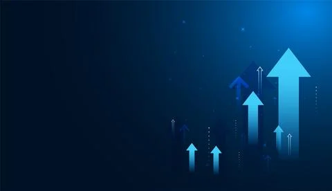 Bright blue arrows of various sizes show positive business growth, momentum.. Stock Illustration