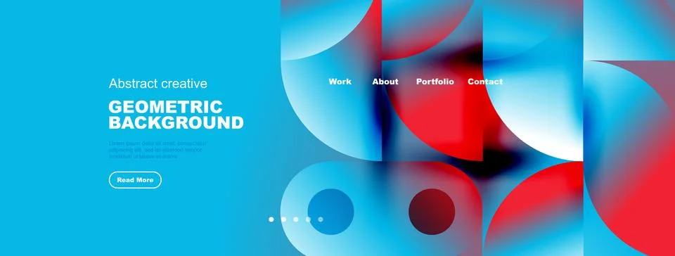 Bright blue background features abstract geometric shapes, text elements, Stock Illustration