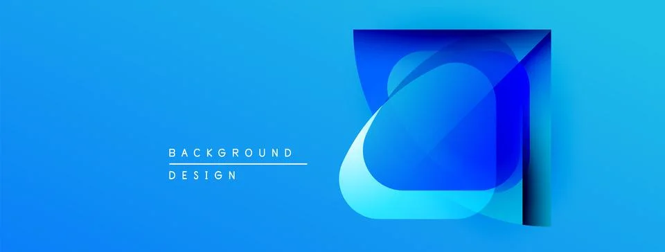 Bright blue background features layered geometric shapes. Modern design elements イラスト素材