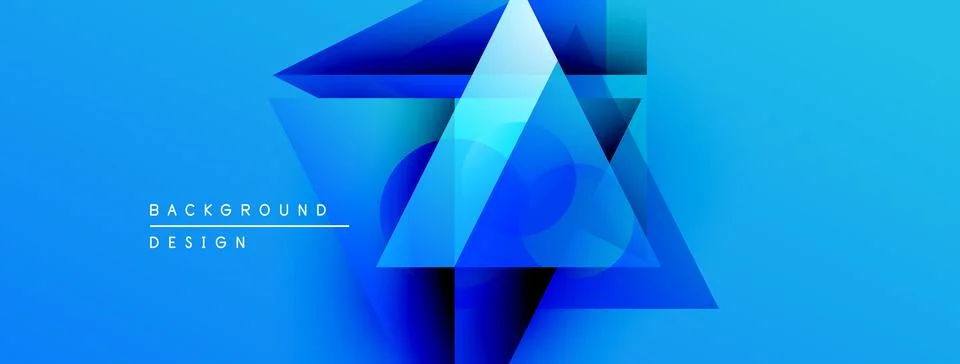 Bright blue background features layered triangular shapes. Modern design evokes Stock Illustration