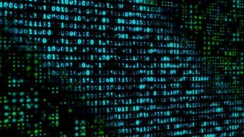 Bright blue binary code background with blur effect Illustrazione stock