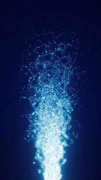 Bright blue cascading liquid-like particles forming an energetic upward flo.. Stock Illustration