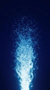 Bright blue cascading liquid-like particles forming an energetic upward flo.. Stock Illustration