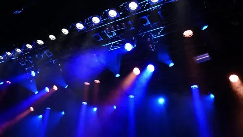 Bright blue ceiling spotlights lights the stage Video stock 255446818