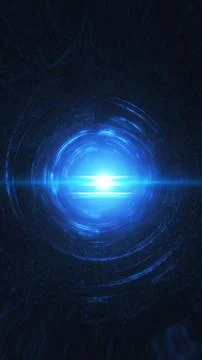 Bright blue circular energy core radiates from the center, forming a futuri.. Stock Illustration