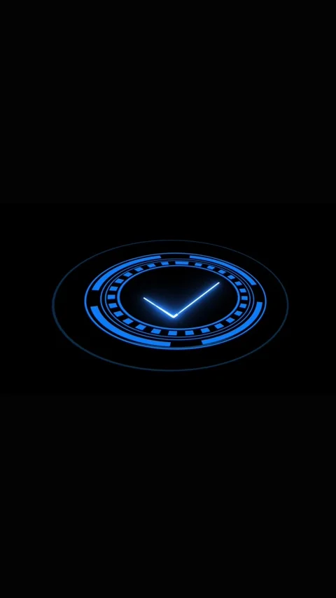 Bright blue circular HUD element glowing with check mark. Glowing blue HUD .. 動画素材 344840545
