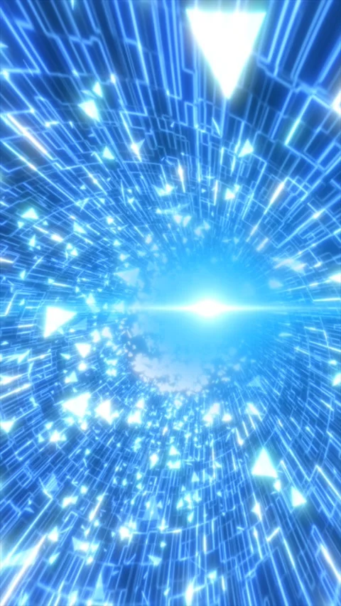 Bright blue data warp tunnel with streaming lines and floating triangles, f.. Stock Footage 328705549