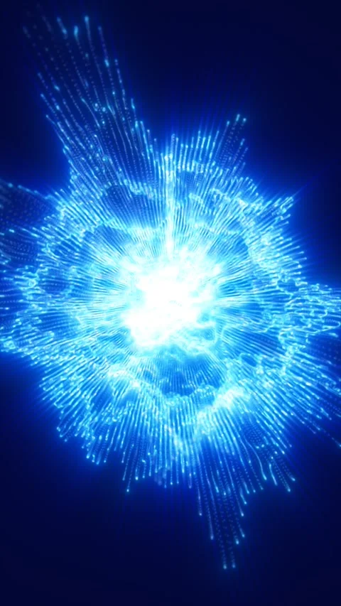 Bright blue digital energy sphere exploding with glowing data particles, fi.. Stock Footage 334751939
