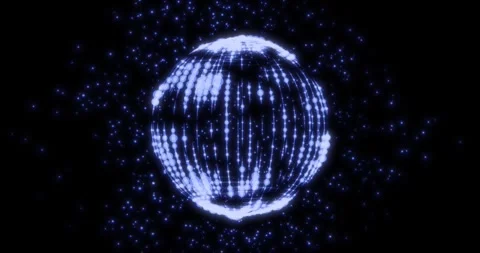 Bright blue digital globe formed by glowing geometric particles rotates 動画素材 346142144
