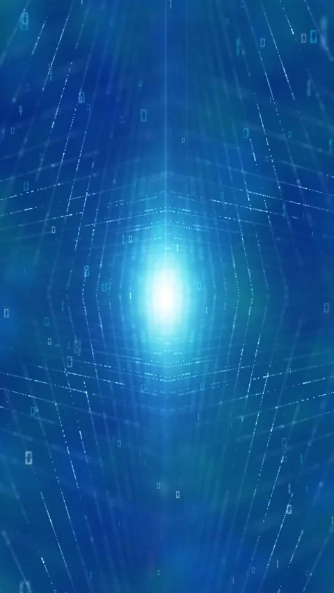 Bright blue digital tech binary code network loop vertical animation Video stock 341832994