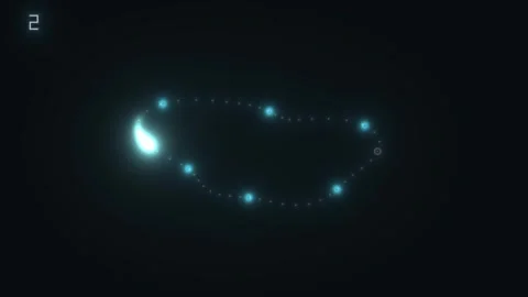 Bright blue dots move through a dark background in a Видео 338233710