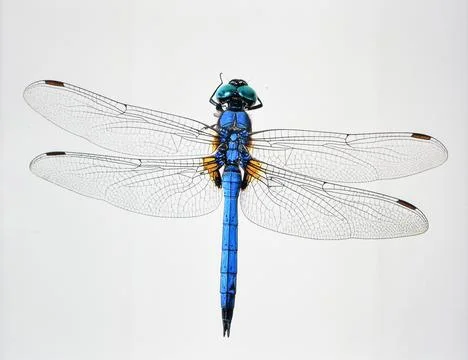 Bright Blue Dragonfly Isolated on White Background Representing Natural Ins.. Stock Photos