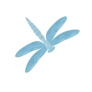 Bright blue dragonfly. Small fast-flying insect with long body and two pairs of Stock Illustration