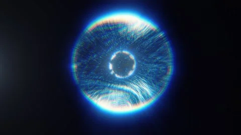Bright blue energy orb with lens flare and particle distortion Video stock 331084282