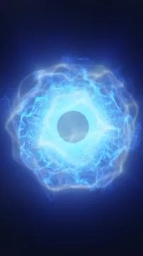 Bright blue energy ring with dark central orb, glowing plasma waves, and fu.. Stock Illustration