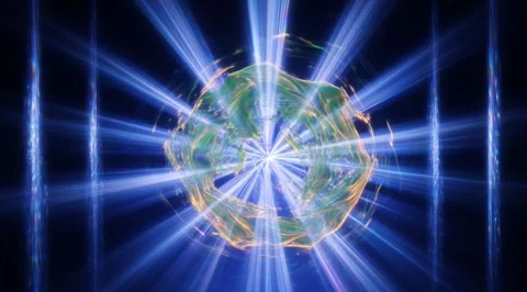 Bright blue energy vortex radiating light rays Stock Footage 331460529
