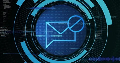 Bright blue envelope icon being scanned by magnifying glass in dashboard, with Stock Footage 309100518