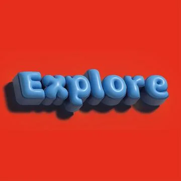 Bright blue Explore text on a vibrant red background invites curiosity and Stock Illustration