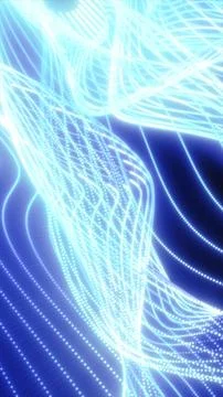 Bright blue fiber-optic light ribbons with dotted trails forming a flowing .. Stock Illustration