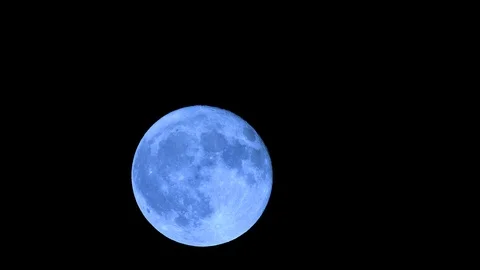 Bright Blue Full Moon Clear Sky Close Up, 4k Stock Footage 100990067