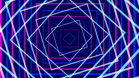 Bright blue geometric animation of a square on a black background. Screensaver Stock Footage 230672110