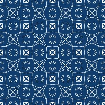 Bright blue geometric fabric pattern featuring white symmetrical line Stock-Illustration