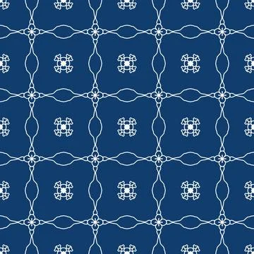Bright blue geometric fabric pattern featuring white symmetrical line Stock-Illustration