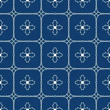 Bright blue geometric fabric pattern featuring white symmetrical line Stock-Illustration