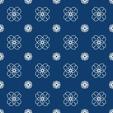 Bright blue geometric fabric pattern featuring white symmetrical line Stock-Illustration