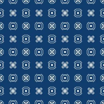 Bright blue geometric fabric pattern featuring white symmetrical line Stock-Illustration