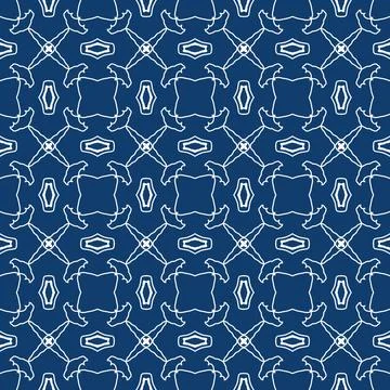 Bright blue geometric fabric pattern featuring white symmetrical line Stock-Illustration