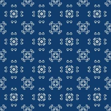 Bright blue geometric fabric pattern featuring white symmetrical line Stock-Illustration