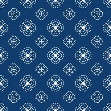 Bright blue geometric fabric pattern featuring white symmetrical line Stock-Illustration