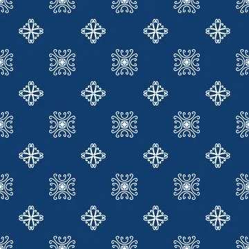 Bright blue geometric fabric pattern featuring white symmetrical line Stock-Illustration
