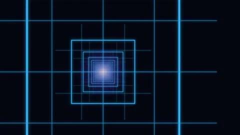 Bright blue geometric pattern with grids in dark background Stock Footage 337301574