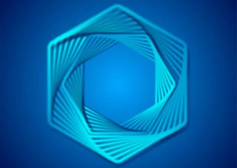 Bright blue geometric smooth hexagons abstract tech background Stock Illustration