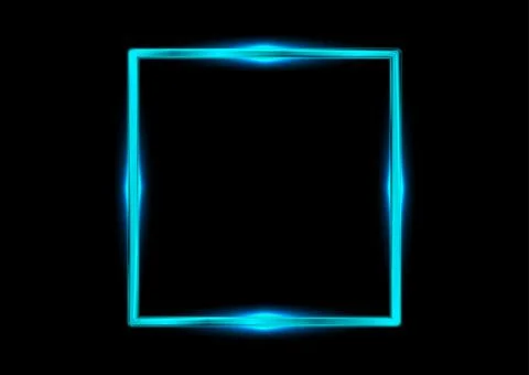 Bright blue glossy square frame with neon glowing lights Stock Illustration