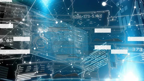 Bright blue glow starting network visualization centering globe and sliding Stock Footage 313724844