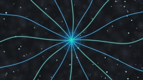 Bright blue glowing light lines expanding from a center point like a star b.. Video stock 341179504