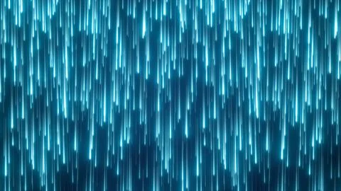 Bright blue glowing light trails cascade vertically across a dark abstract .. Stock Illustration