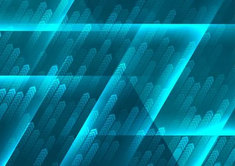 Bright blue glowing minimal arrows abstract geometric background Stock Illustration