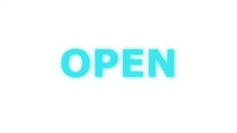 Bright Blue Glowing "OPEN" Text Animation on White Background. Business, St.. 库存影片 330280072