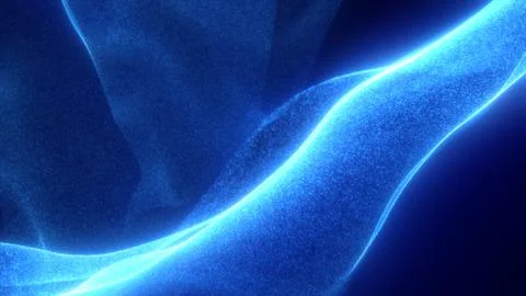 Bright blue glowing particle waves forming smooth flowing digital surfaces .. Stockillustratie