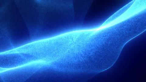 Bright blue glowing particle waves forming smooth flowing digital surfaces .. Illustrazione stock